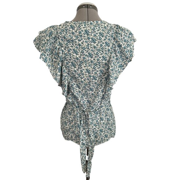 Max Studio Womens Floral Print Ruffle Sleeve V Neck Blouse Top M - Picture 3 of 9